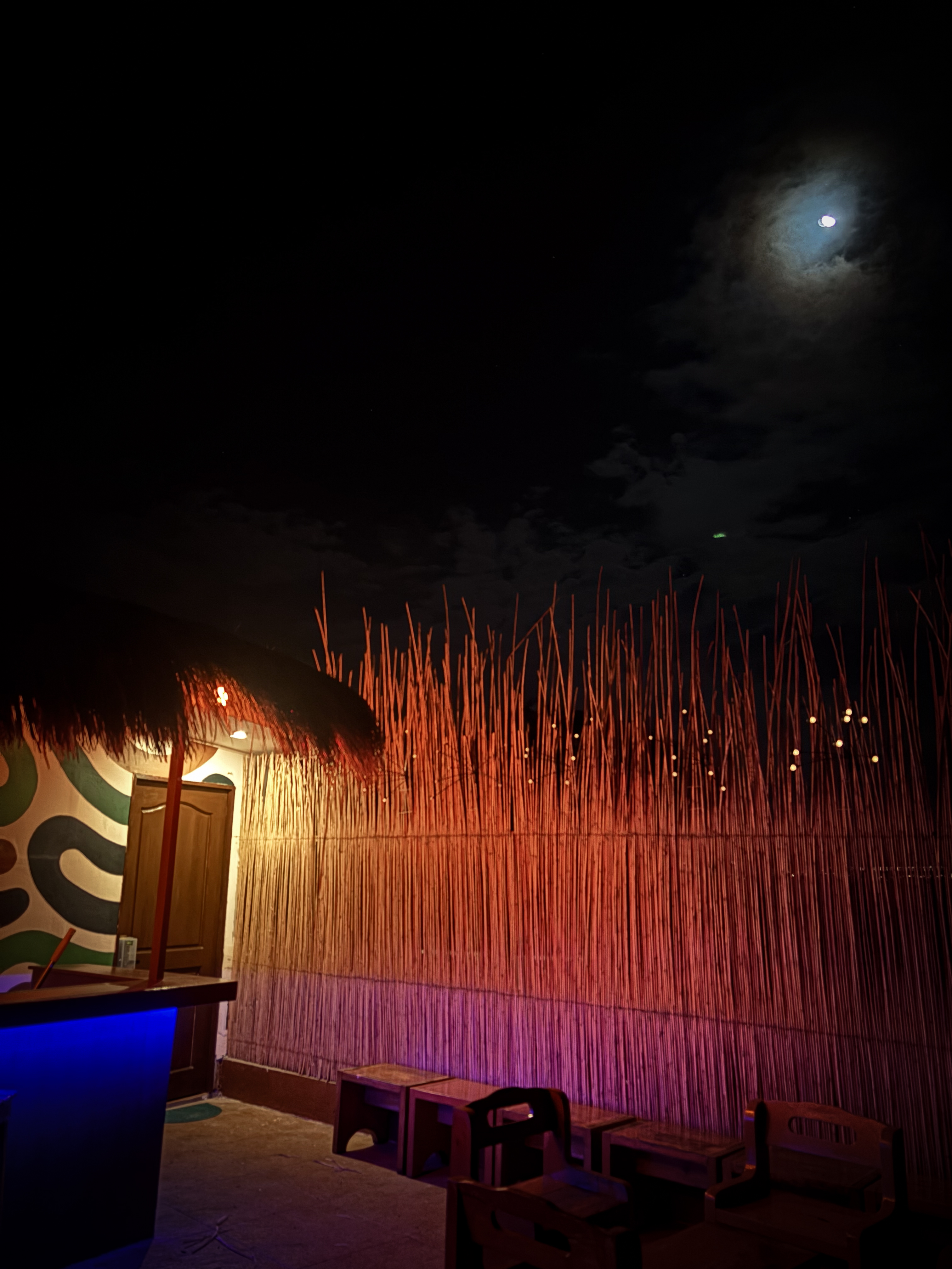 Night view with moon at the hostel